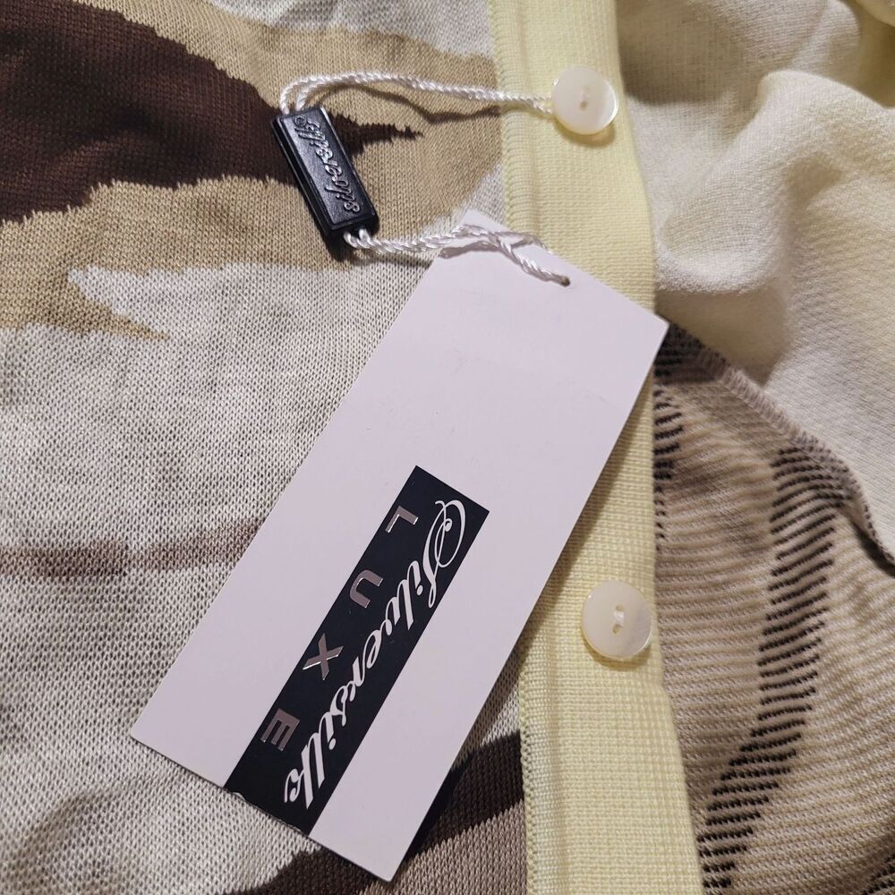 Silversilk Luxe Cream & Brown Linen Blend Knit Button-Up Cardigan Unisex L-‎ XL - Picture 6 of 9